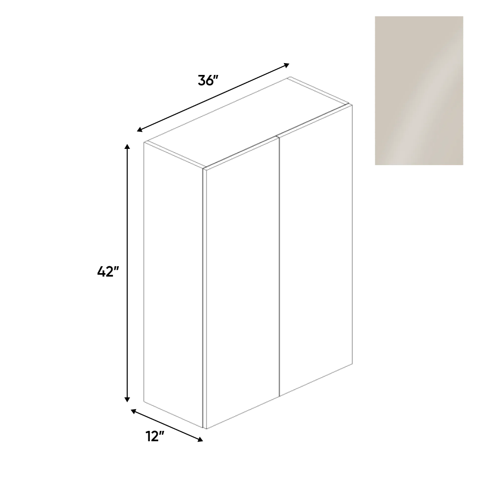RTA - Cashmere Gloss - Wall Cabinet - 36"W x 42"H x 12"D - Frameless Cabinet