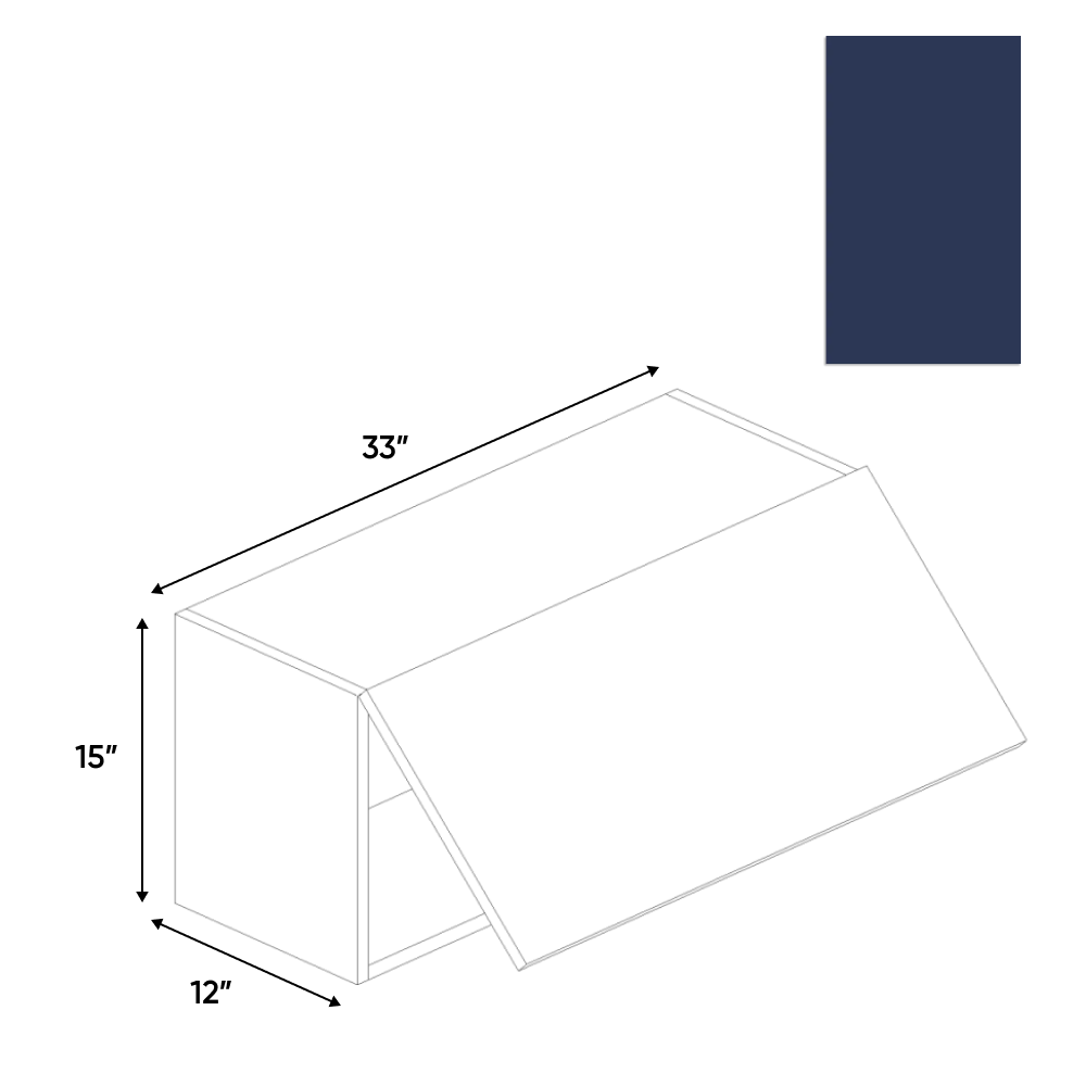 RTA - Indigo Blue Matte - Wall Upper Cabinet - 33"W x 15"H x 12"D - Frameless Cabinet