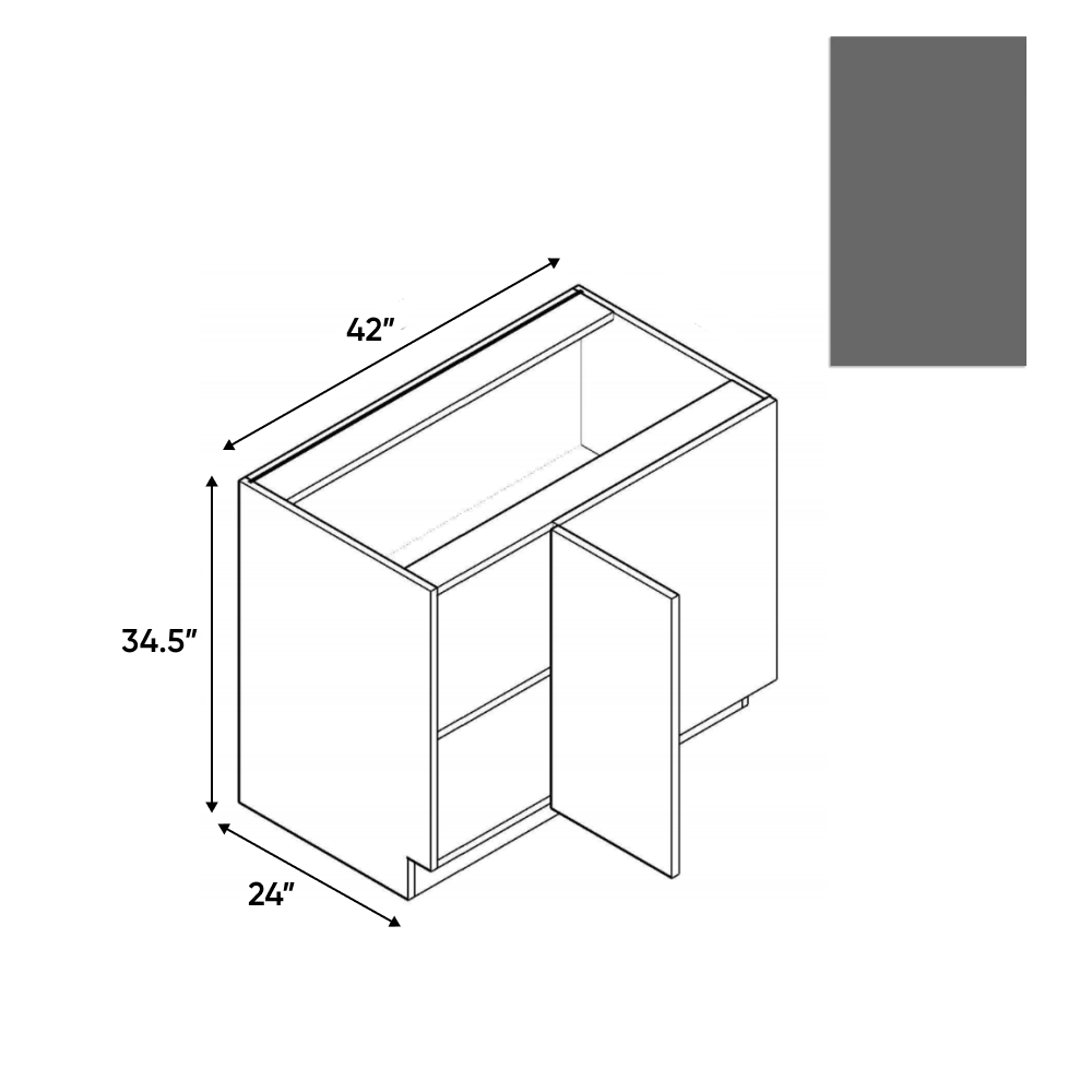 RTA - Gris Plomo Matte - Blind Corner Base Cabinet - 42"W x 34.5"H x 24"D - Frameless Cabinet