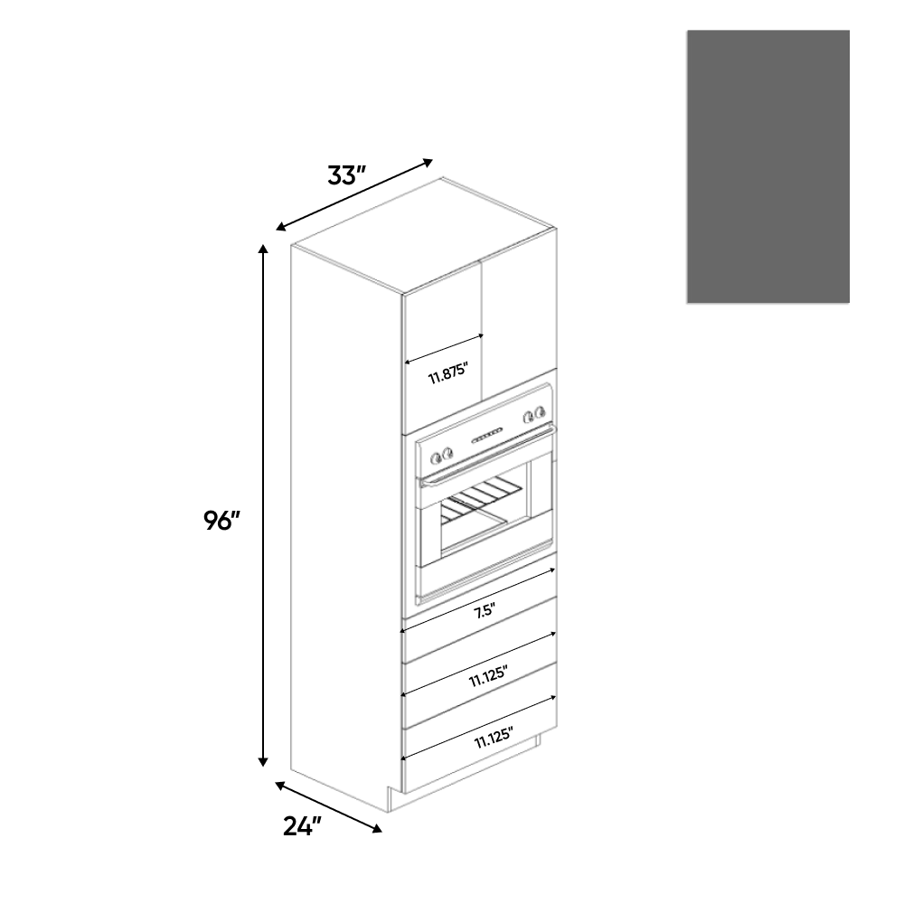 RTA - Gris Plomo Matte - Tall Oven Cabinet - 33"W x 96"H x 24"D - Frameless Cabinet