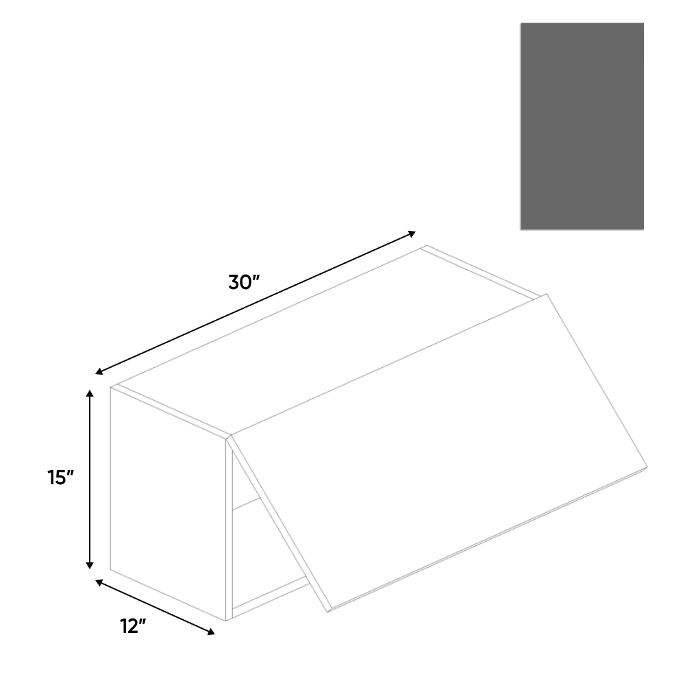 RTA - Gris Plomo Matte - Wall Upper Cabinet - 30"W x 15"H x 12"D - Frameless Cabinet