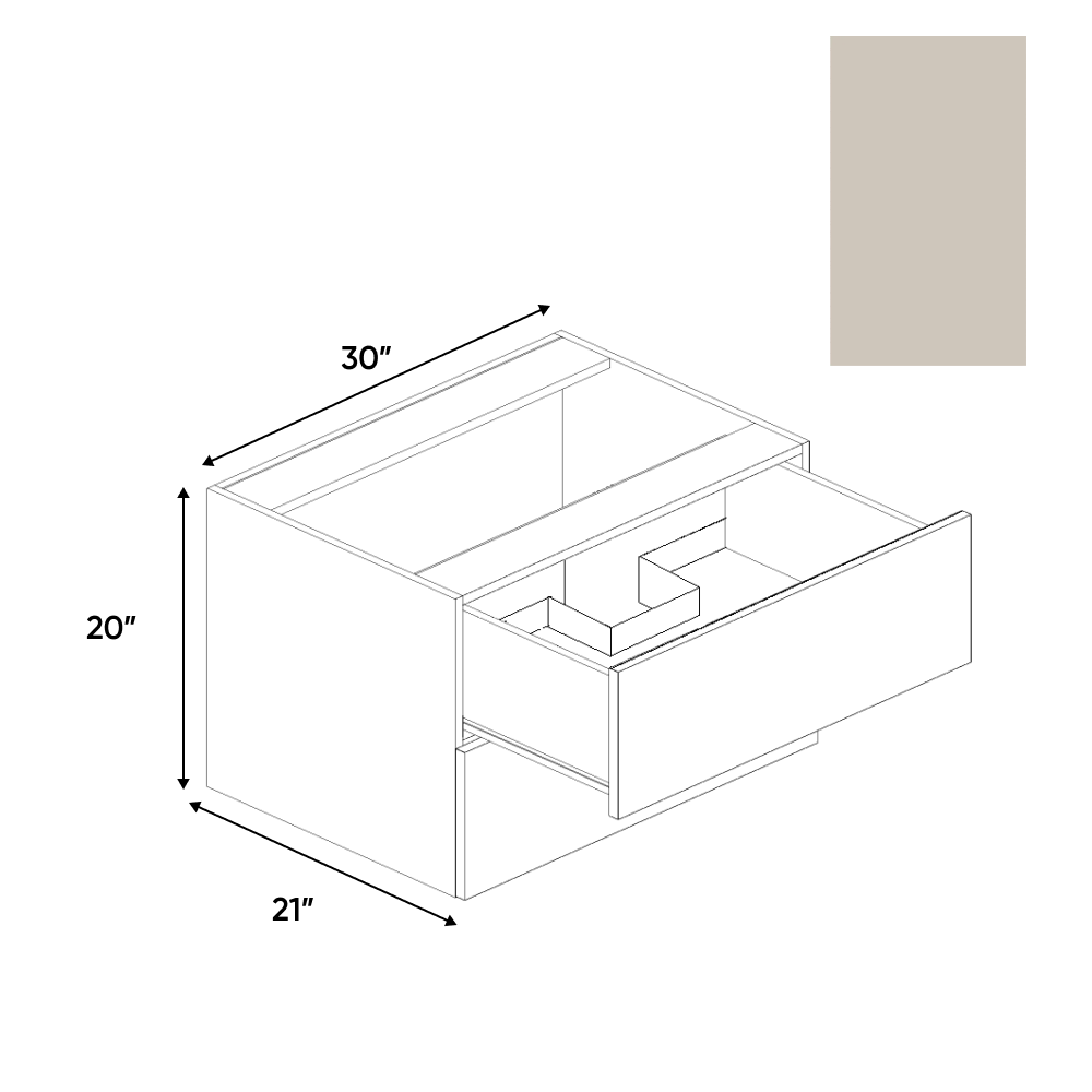 RTA - Cashmere Matte - Vanity Hanging Drawer Sink Base Cabinet - 30"W x 20"H x 21"D - Frameless Cabinet