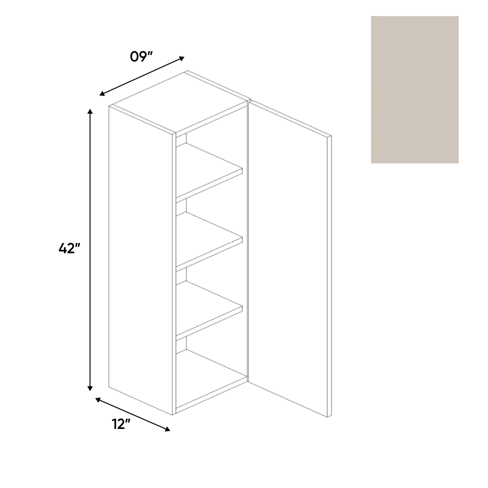 RTA - Cashmere Matte - Wall Cabinet - 9"W x 42"H x 12"D - Frameless Cabinet