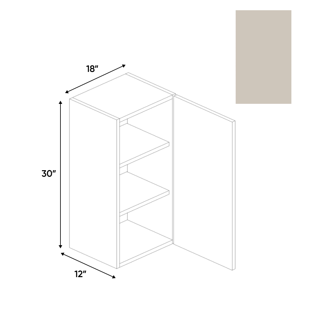 RTA - Cashmere Matte - Wall Cabinet - 18"W x 30"H x 12"D - Frameless Cabinet