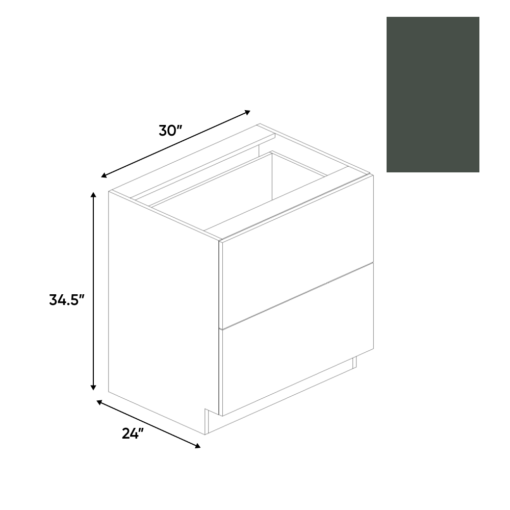 Forest Green Matte - 2 Drawer Base Cabinet - 30"W x 34.5"H x 24"D - Pre Assembled - Frameless Cabinet