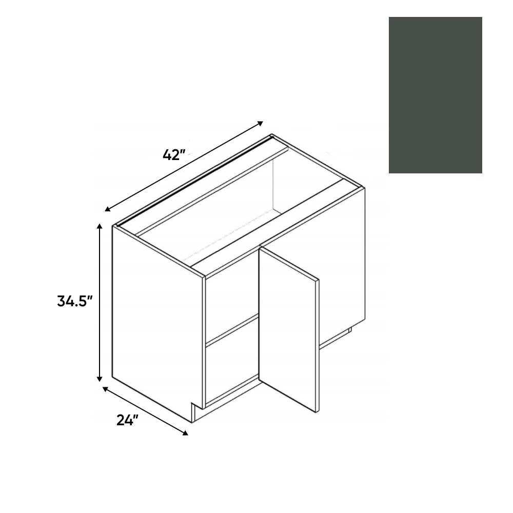 Forest Green Matte - Blind Corner Base Cabinet - 42"W x 34.5"H x 24"D - Pre Assembled - Frameless Cabinet