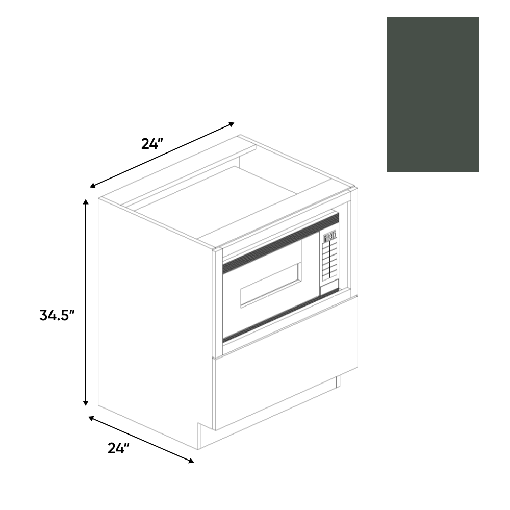 Forest Green Matte - Base Microwave Cabinet - 24"W x 34.5"H x 24"D - Pre Assembled - Frameless Cabinet