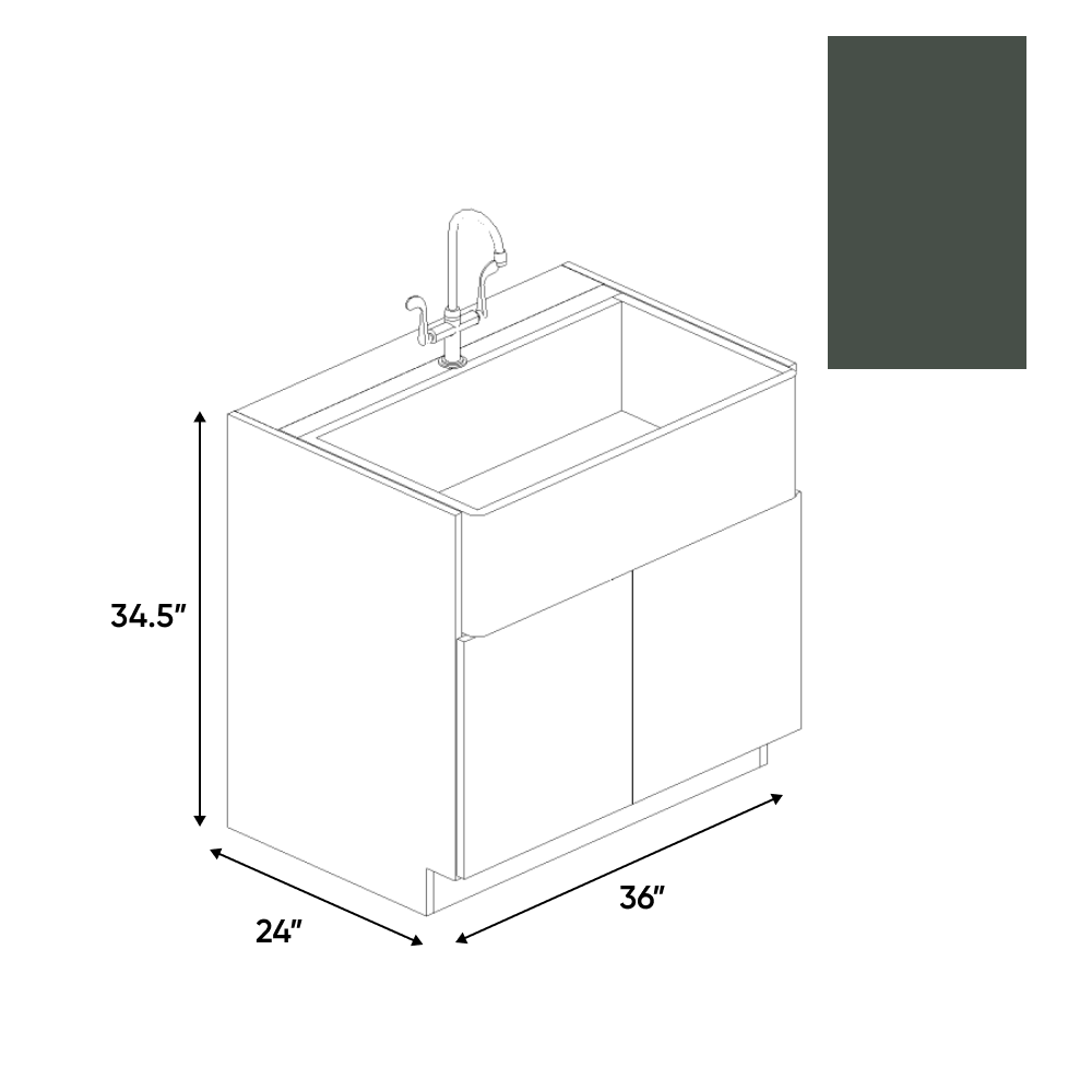 Forest Green Matte - Farm Sink Base Cabinet - 36"W x 34.5"H x 24"D - Pre Assembled - Frameless Cabinet