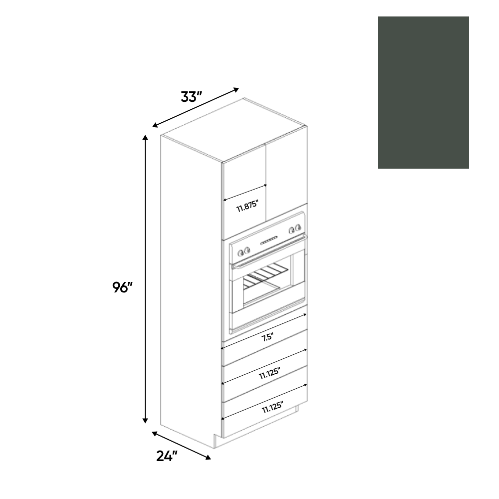 Forest Green Matte - Tall Oven Cabinet - 33"W x 96"H x 24"D - Pre Assembled - Frameless Cabinet