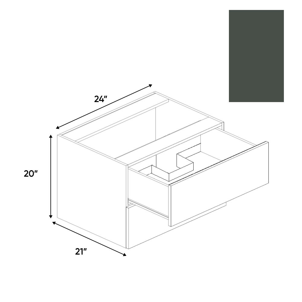 Forest Green Matte - Vanity Hanging Drawer Sink Base Cabinet - 24"W x 20"H x 21"D - Pre Assembled - Frameless Cabinet