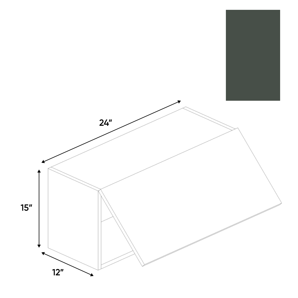 Forest Green Matte - Wall Upper Cabinet - 24"W x 15"H x 12"D - Pre Assembled - Frameless Cabinet