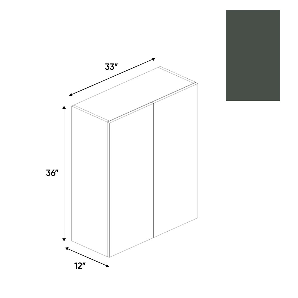 RTA - Forest Green Matte - Wall Cabinet - 33"W x 36"H x 12"D - Frameless Cabinet