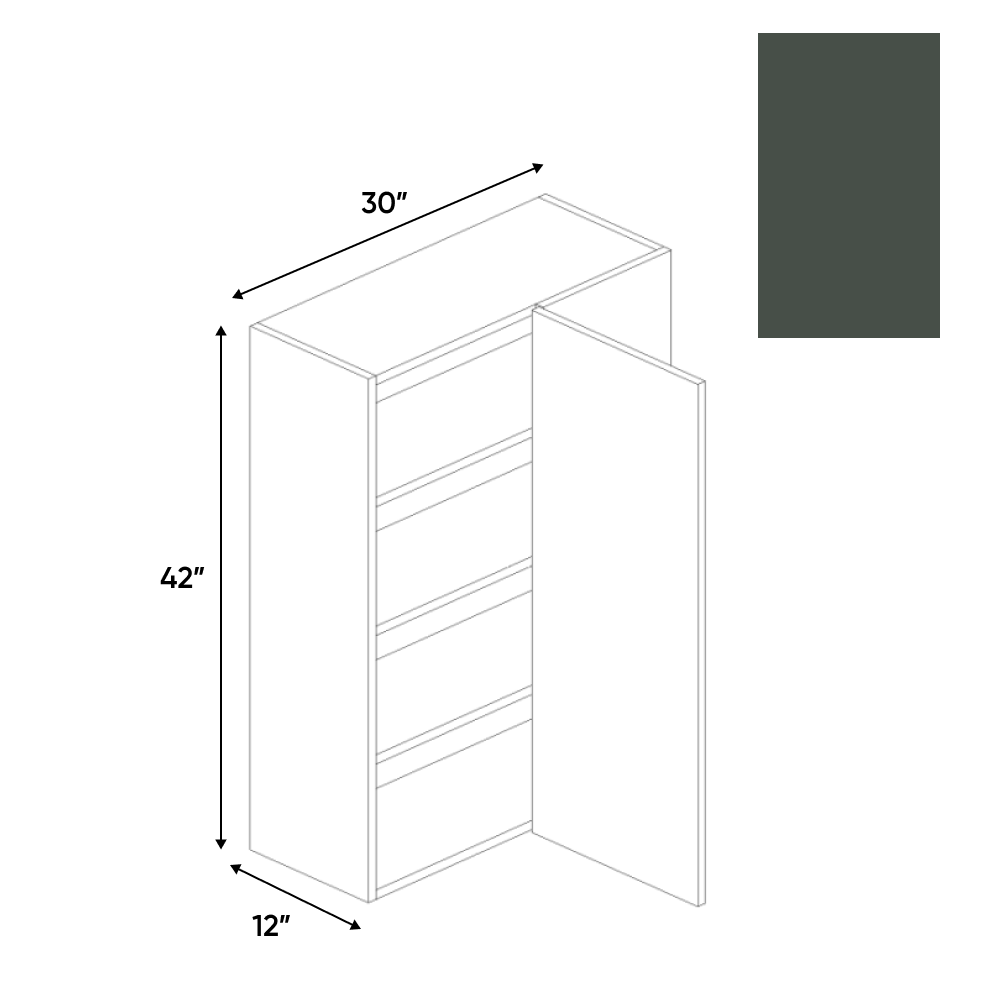 Forest Green Matte - Wall Blind Corner Cabinet - 30"W x 42"H x 12"D - Pre Assembled - Frameless Cabinet