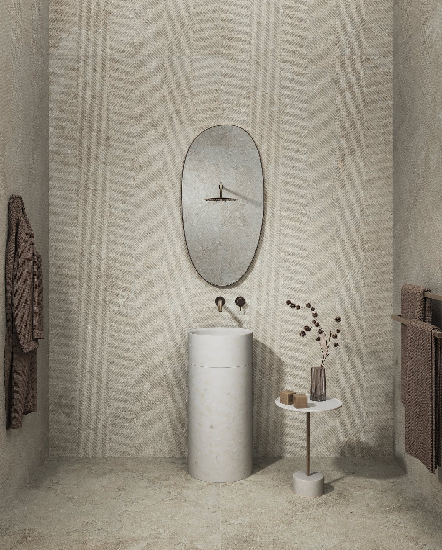 Ecostone 48 X 110 Matte Deco Porcelain Tile in Cross-Cut Chevron Mist