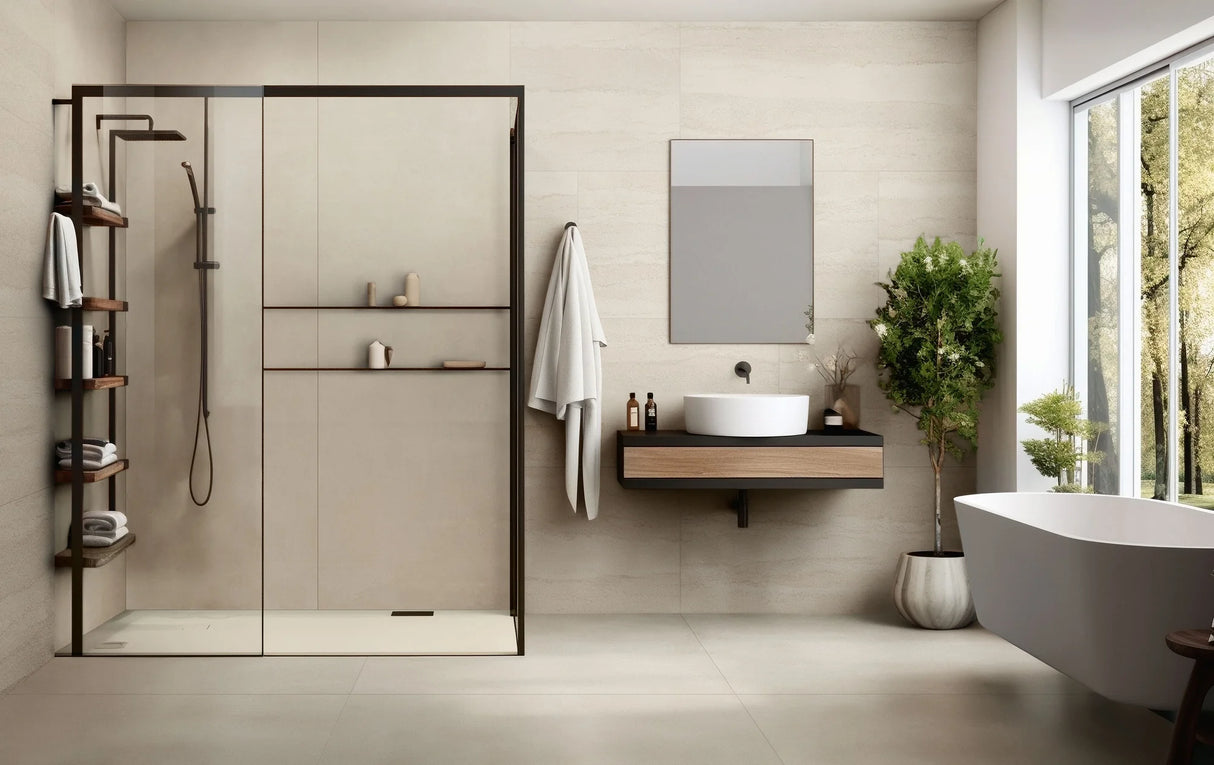 Imprint Pre-Fab 32 X 90 Matte Porcelain Tile in Intaglio Kaolin 