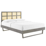 Sidney Cane and Wood Queen Platform Bed With Angular Legs