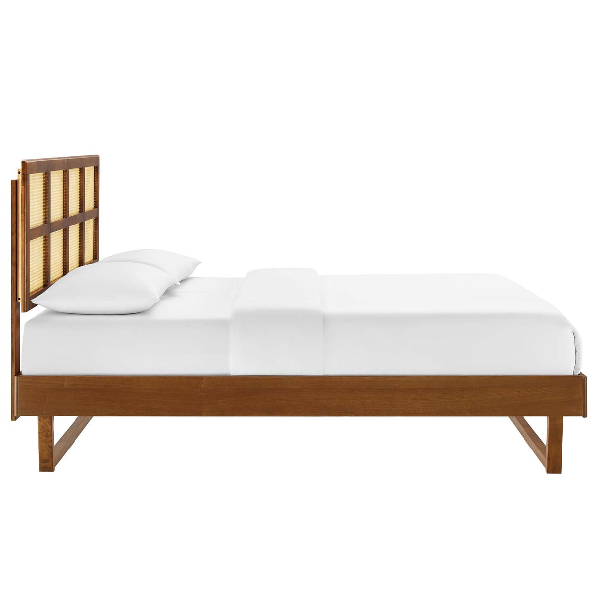 Sidney Cane and Wood Queen Platform Bed With Angular Legs