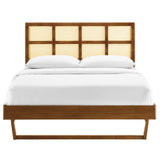 Sidney Cane and Wood Queen Platform Bed With Angular Legs