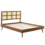 Sidney Cane and Wood Queen Platform Bed With Splayed Legs