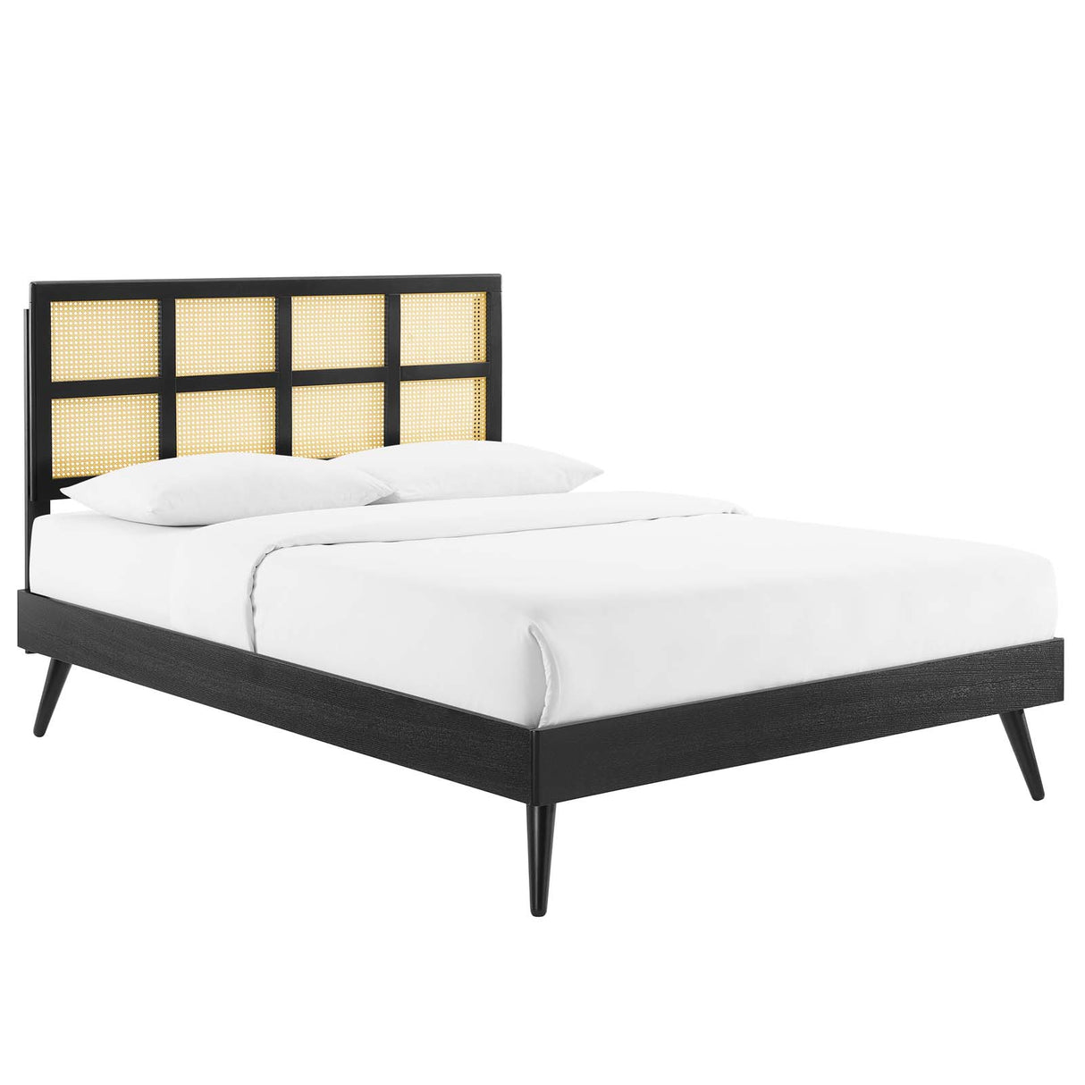 Sidney Cane and Wood King Platform Bed With Splayed Legs