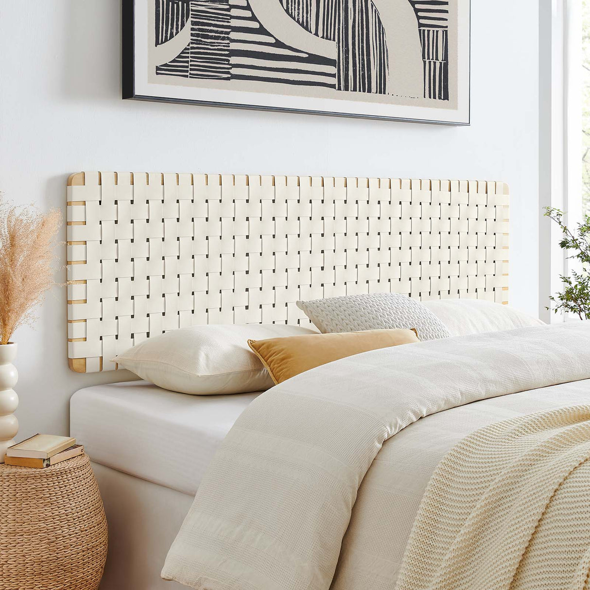 Sparta Weave Wall-Mount King Vegan Leather Headboard