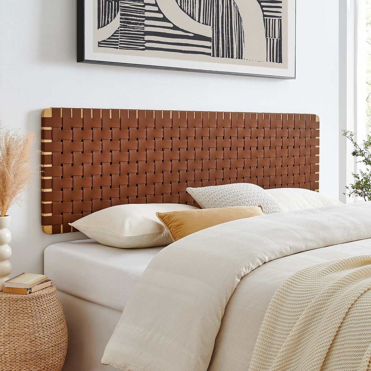 Sparta Weave Wall-Mount King Vegan Leather Headboard