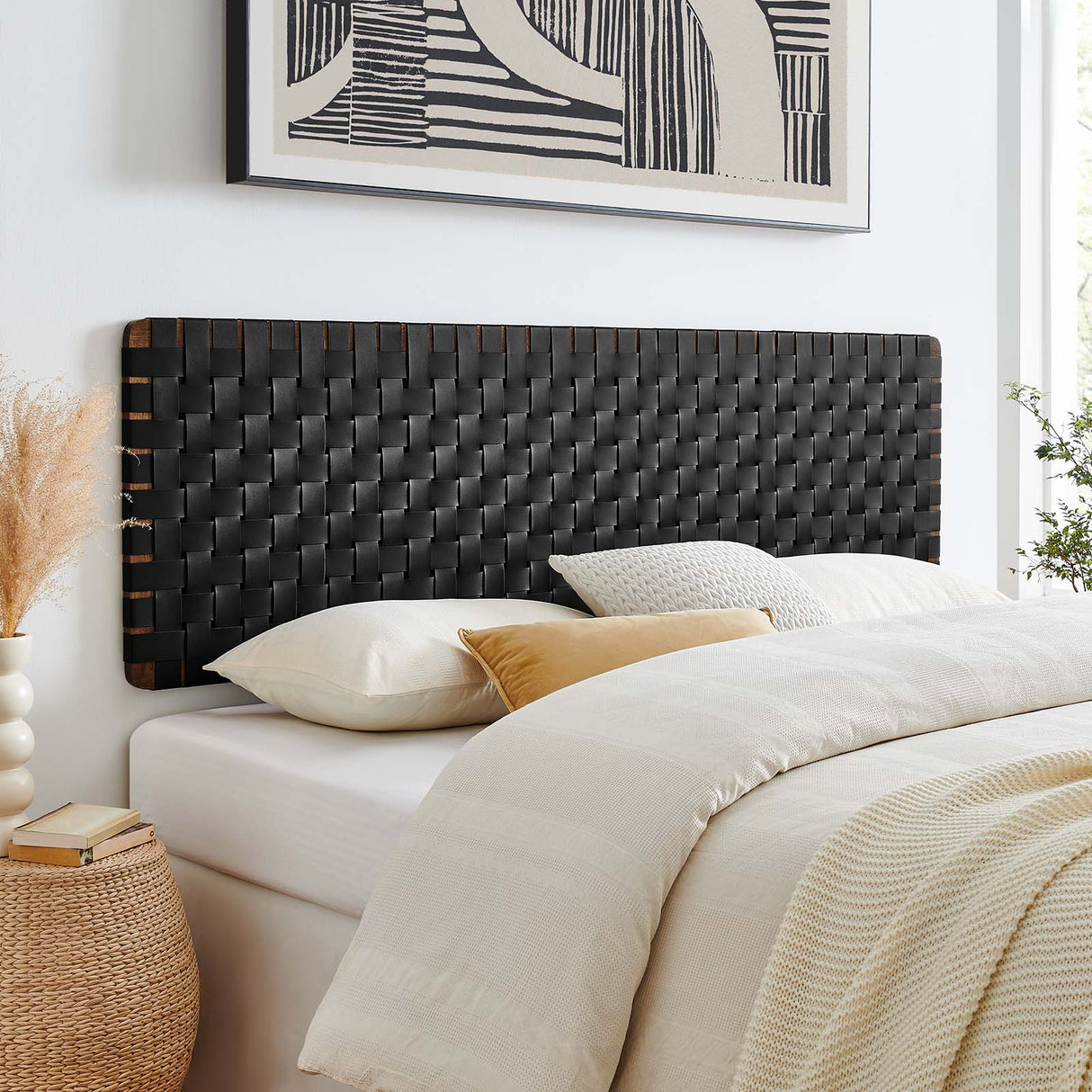 Sparta Weave Wall-Mount King Vegan Leather Headboard