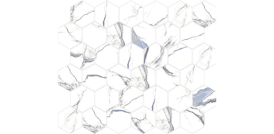 3 In. X 3 In. Mosaic Calacatta Aqua Satin Matte Porcelain - Hexagon Wall & Floor Tile (5.49 Sqft/Case)