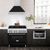 ZLINE 36" Stainless Steel Range Hood with Black Matte Shell and Stainless Steel Handle (8654STX-BLM-36)