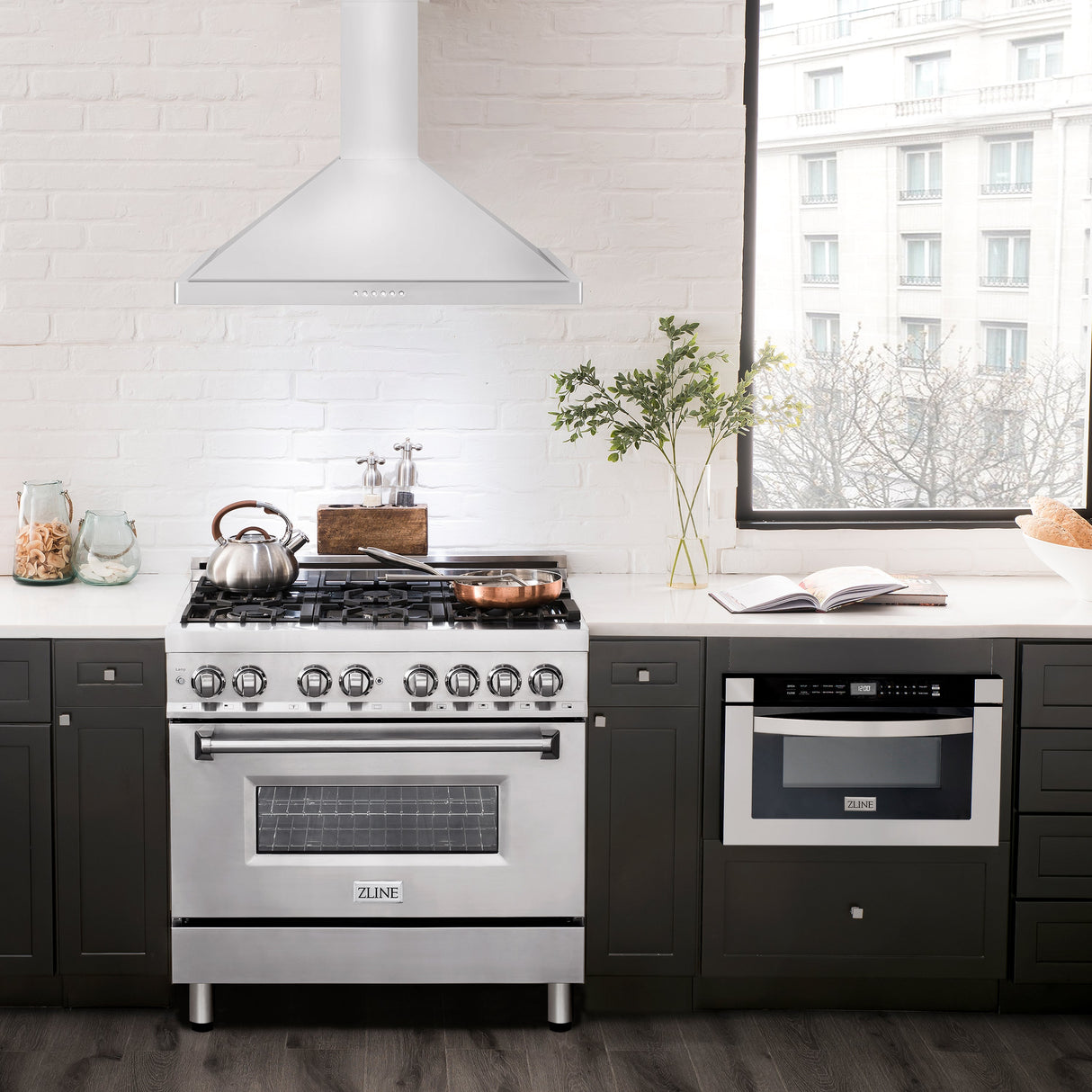 ZLINE 36” Alpine Series Convertible Wall Mount Range Hood in Stainless Steel with Remote Control, LED lighting, and Dishwasher-Safe Baffle Filters (ALP10WL-36)