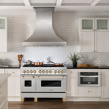 ZLINE Autograph Edition 48 in. 6.0 cu. ft. Legacy Dual Fuel Range with 7 Burner Gas Cooktop and 2 Electric Ovens in Satin Stainless Steel and Matte Black Accents (RASZ-SN-48-MB)