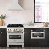 ZLINE Autograph Edition 30" Stainless Steel Range Hood with Stainless Steel Shell and Polished Gold Handle (8654STZ-30-G)