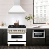 ZLINE Autograph Edition 36" Stainless Steel Range Hood with White Matte Shell and Champagne Bronze Handle (8654STZ-WM36-CB)