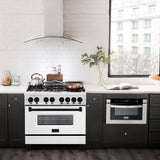ZLINE Autograph Edition 36 in. 4.6 cu. ft. Legacy Dual Fuel Range with 6 Burner Gas Cooktop and Electric Convection Oven in Stainless Steel with White Matte Door and Matte Black Accents (RAZ-WM-36-MB)