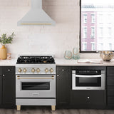 ZLINE 30 in. Autograph Edition Convertible Fingerprint Resistant DuraSnow® Stainless Steel Range Hood with Polished Gold Handle (KB4SNZ-30-G)