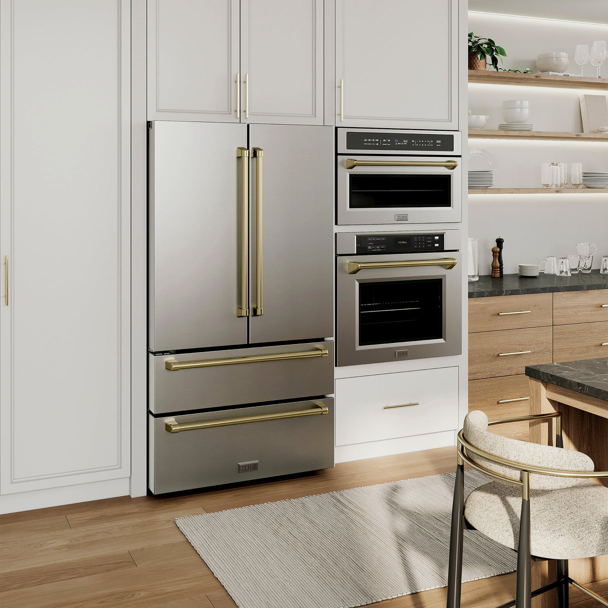 ZLINE Autograph Edition 30 in. 1.6 cu ft. Built-in Convection Microwave Oven in Satin Stainless Steel and Champagne Bronze Accents (MWOZ-30-SS-CB)