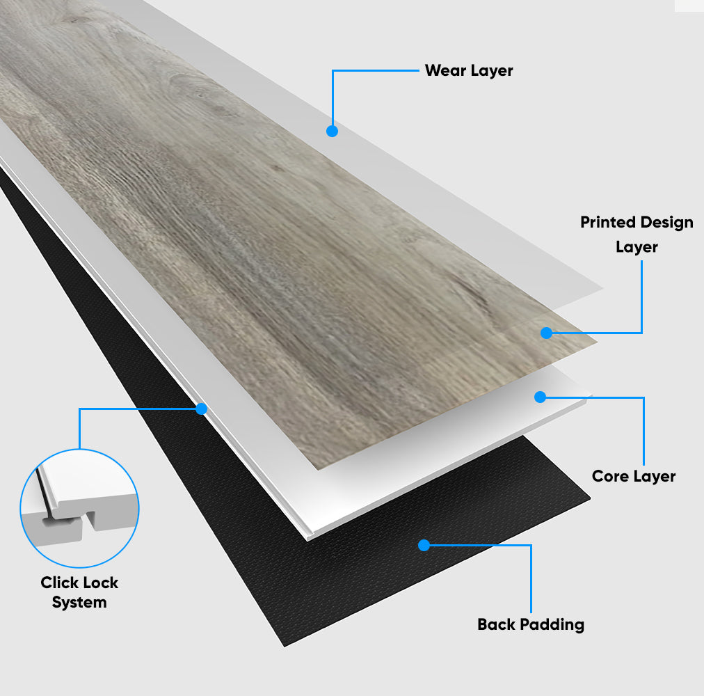 SPC Rigid Core Plank Malibu Flooring, 9" x 60" x 6.5mm, 22 mil Wear Layer