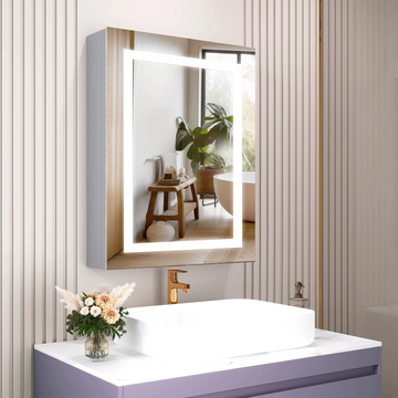 LED Lighted Bathroom Mirror Medicine Cabinet, Single Sided Vanity Mirror, On/Off Switch, Wall Mounted Makeup Mirror with Light