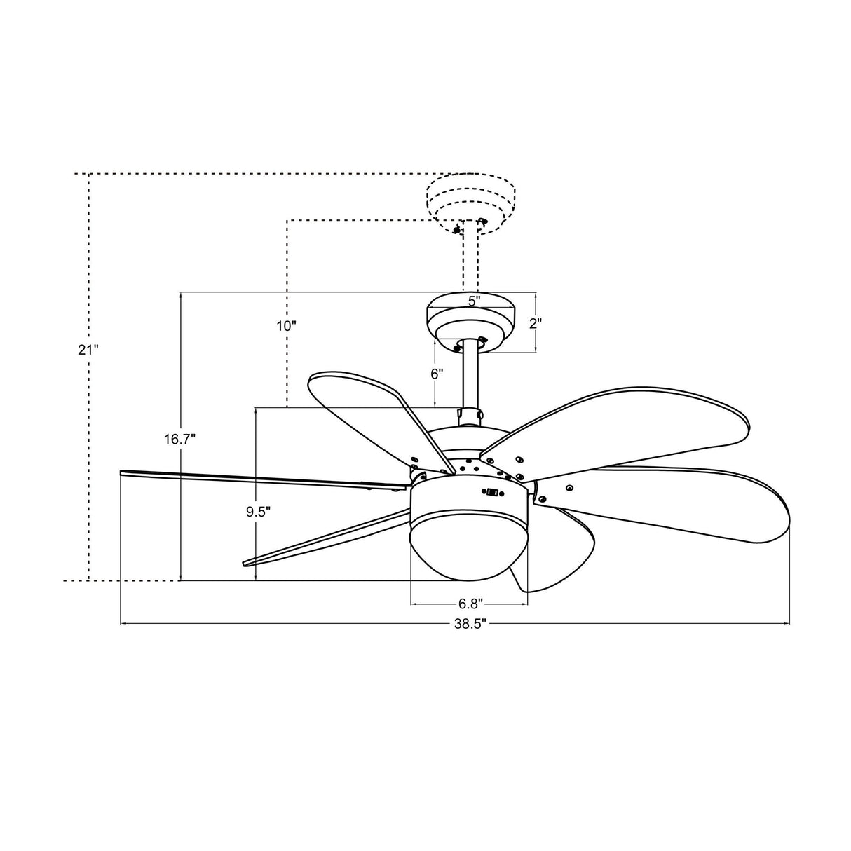 Minimus 38" In. 6 Blade Smart Ceiling Fan with LED Light Kit Works with Wall control, Wi-Fi apps and Voice control via Google Assistant/Alexa/Siri