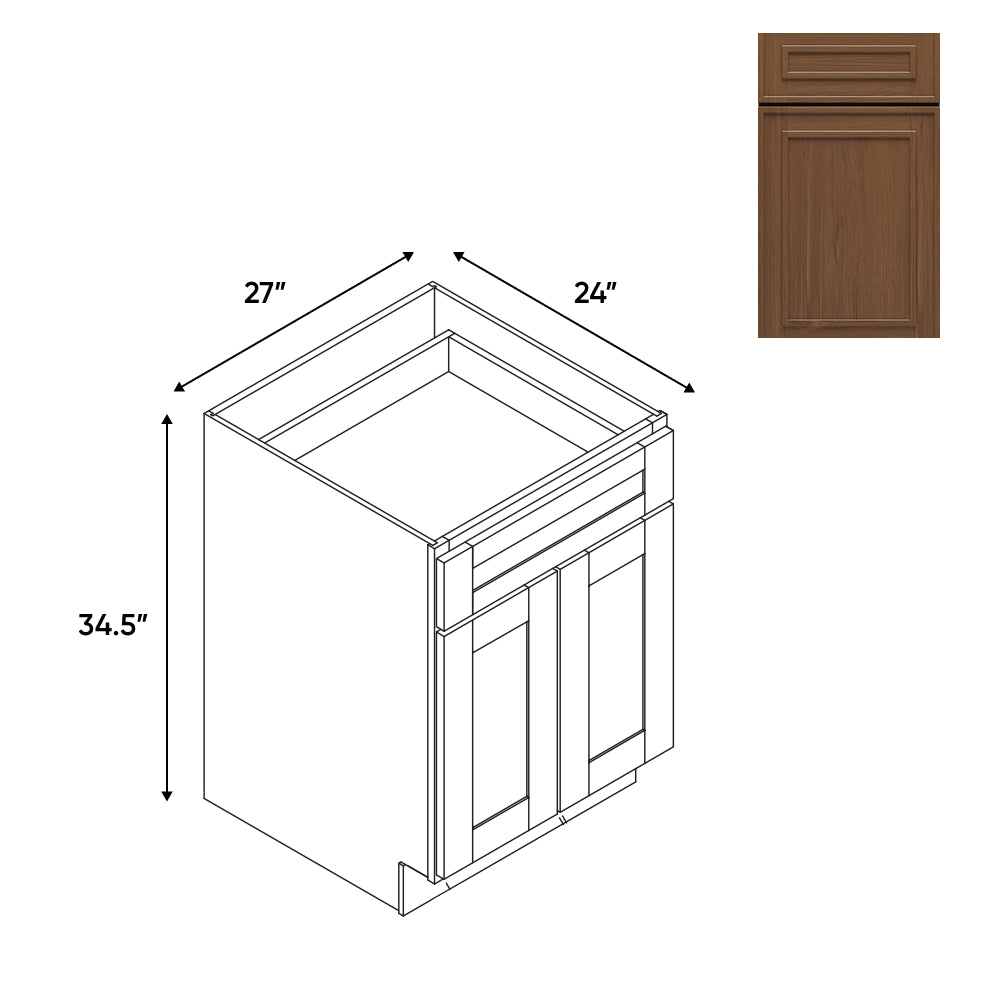 RTA - Elegant Shaker Mocha - 27"W - Base Cabinet with 2 Door 1 Drawer 1 Shelf - 27"W x 34.5"H x 24"D