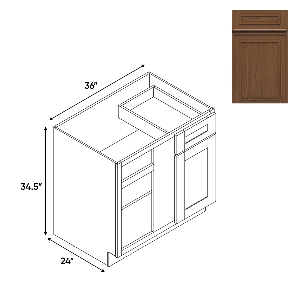 RTA - Elegant Shaker Mocha - Base Blind Corner - 1 Door 1 Drawer - 36"W x 34.5"H x 24"D