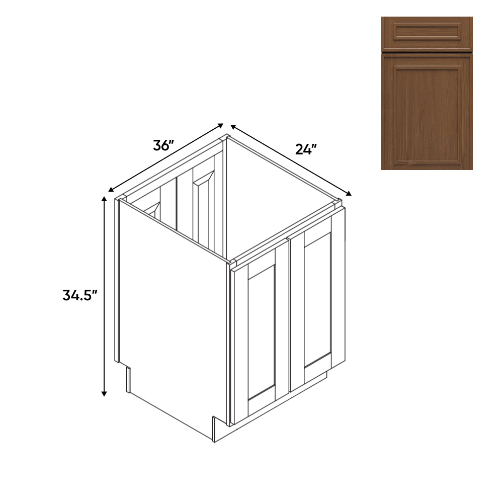 RTA - Elegant Shaker Mocha - Base Cabinet with 4 Door - 24"W x 34.5"H x 24"D