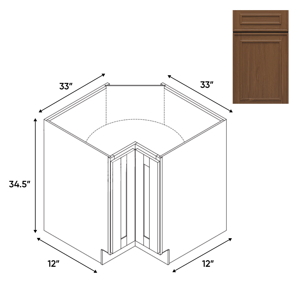 RTA - Elegant Shaker Mocha - Lazy Susan - 1 Door 2 Wood Turning Shelf - 33"W x 34.5"H x 33"D - ESOM-LS33