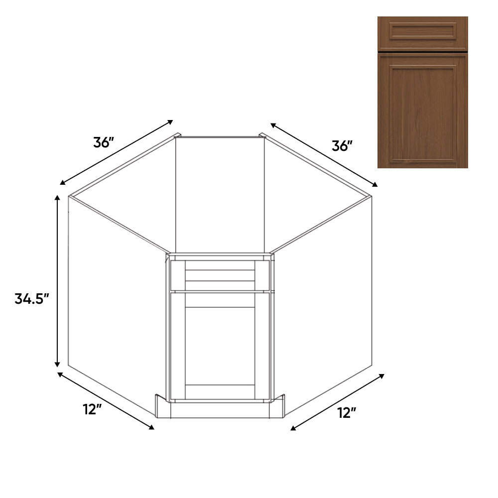 RTA - Elegant Shaker Mocha - Base Diagonal Corner Sink Cabinet - 36"W x 34.5"H x 36"D