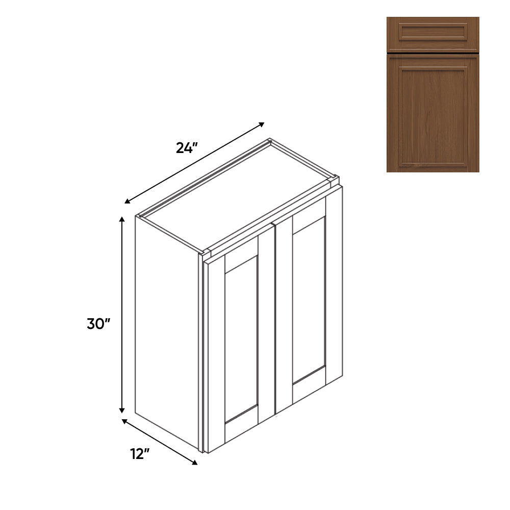 RTA - Elegant Shaker Mocha - Wall High Cabinets with 2 Door 2 Shelf - 24"W x 30"H x 12"D