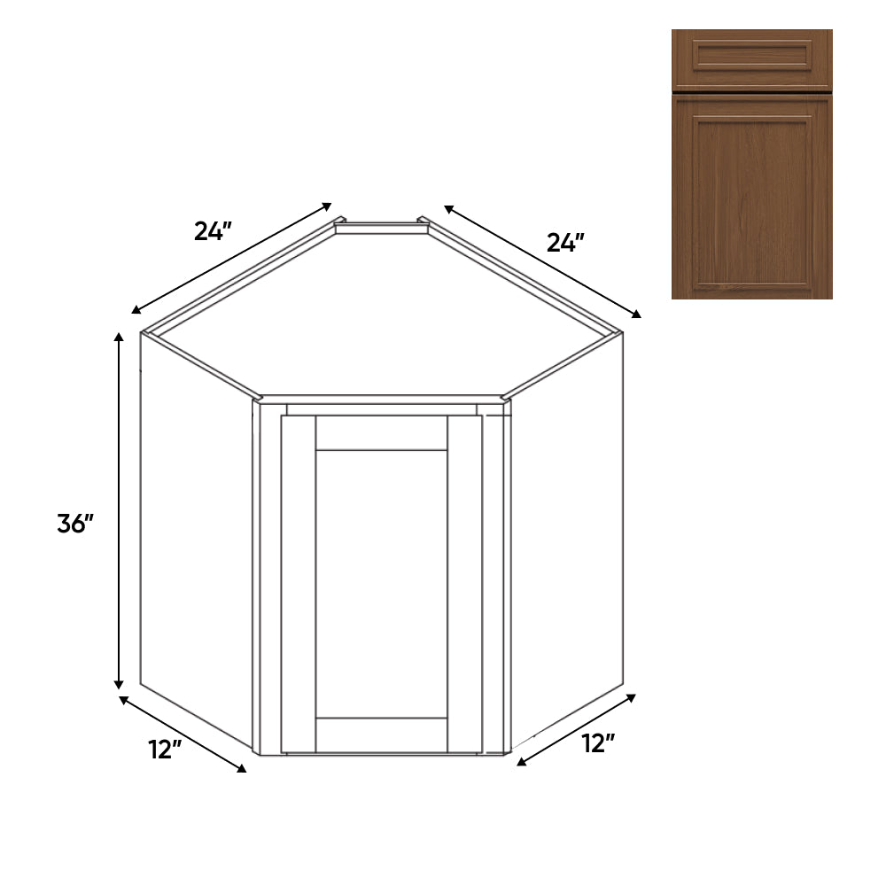 RTA - Elegant Shaker Mocha - Wall Diagonal Corner - 1 Door 2 Shelf - 24"W x 36"H x 12"D