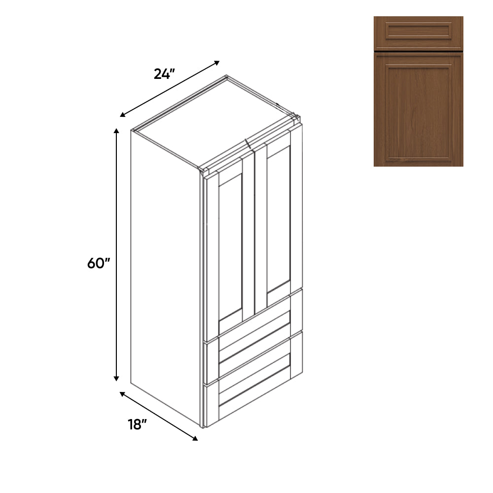 RTA - Elegant Shaker Mocha - Wall Pantry Drawer Cabinet - 24"W x 60"H x 18"D