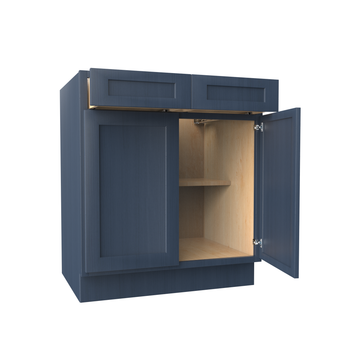Kitchen Base Cabinets - 30W x 34-1/2H x 24D - Blue Shaker Cabinet - RTA