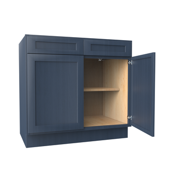 Kitchen Base Cabinets - 36W x 34-1/2H x 24D - Blue Shaker Cabinet
