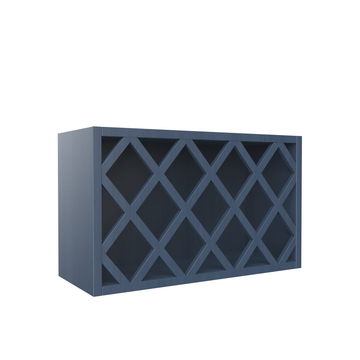 Wall Wine Rack Cabinet - 30W x 18H x 12D - Blue Shaker Cabinet - RTA